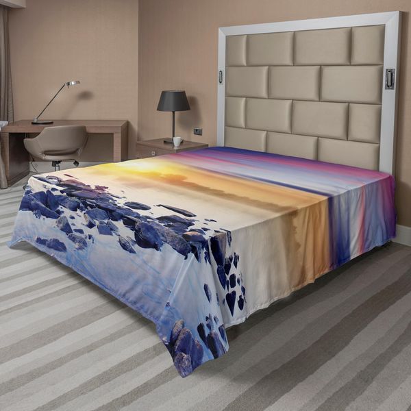 Abakuhaus Lenzuolo Paesaggio, Magica Estate Nel Fiume Con Aurora Boreale Nel Cielo, Universo Oscillante, Lenzuolo Morbido E Confortevole Per Un Letto Decorativo, 1 Pezzo, 244 Cm X 205 Cm, Multicolore-image
