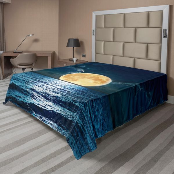 Abakuhaus Lenzuolo Ocean, Magical Super Mood Ocean Surface Midnight Display Dream Mystic Immagine Stampata, Morbido E Confortevole Lenzuolo Superiore Per Un Letto Decorativo 1 Pezzo 260 Cm X 228 Cm, Giallo-image