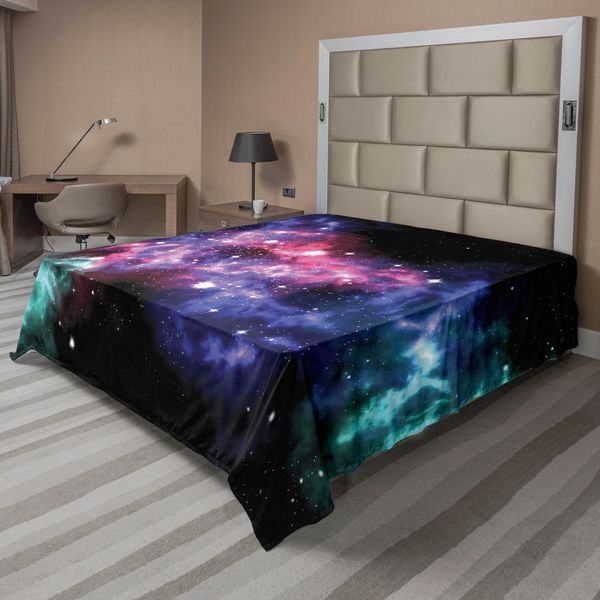 Abakuhaus Lenzuolo Spaziale, Stelle E Nube Di Gas Polverosa Nell'universo Cosmico Planetario Magico Stampa, Lenzuolo Superiore Morbido E Confortevole Per Un Letto Decorativo 1 Pezzo 266 Cm X 260 Cm, Viola Rosa Navy-image
