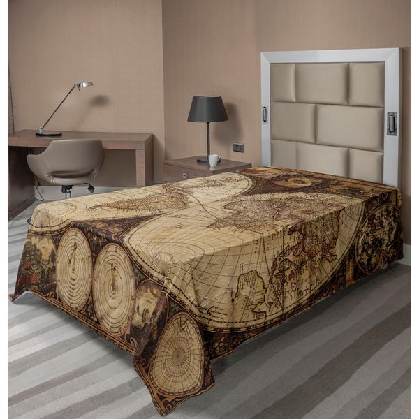 Abakuhaus Lenzuolo Con Mappa Del Mondo, La Vecchia Mappa Del Mondo, In Stile Nostalgico Arte Atlante Storico Vintage, Morbido E Confortevole Lenzuolo Superiore Per Un Letto Decorativo 1 Pezzo 260 Cm X 168 Cm, Multicolore-image