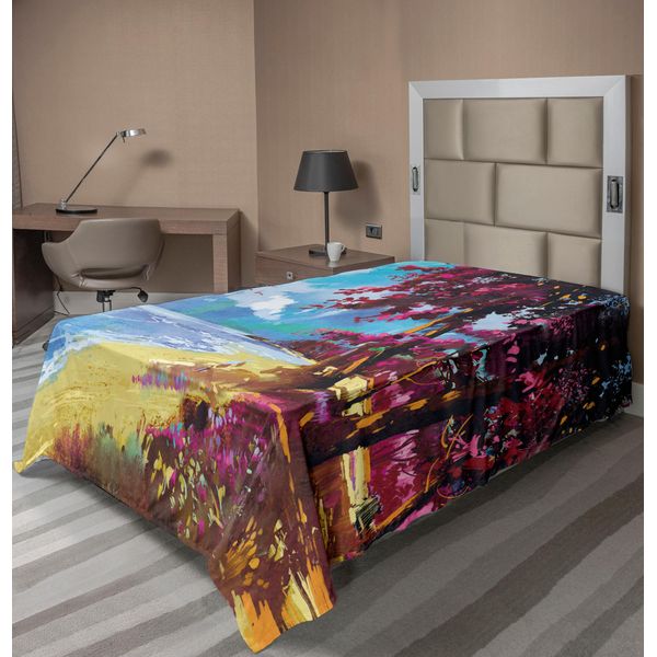 Abakuhaus Lenzuolo SeestüCk, Con Fiori Colorati, Alberi, Sabbia Dorata, Spiaggia, Paesaggio Marino, Stampa Estiva, Lenzuolo Morbido E Confortevole Per Un Letto Decorativo, 1 Pezzo, 260 Cm X 168 Cm, Blu, Rosa, Crema-image