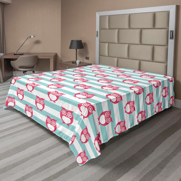 Abakuhaus Lenzuolo Con Gufi, Grande Motivo Floreale Con Gufi, Prospettive Positive, Speranza, Illustrazione Moderna, Lenzuolo Morbido E Confortevole Per Un Letto Decorativo, 1 Pezzo, 266 Cm X 260 Cm, Turchese Rosa-image