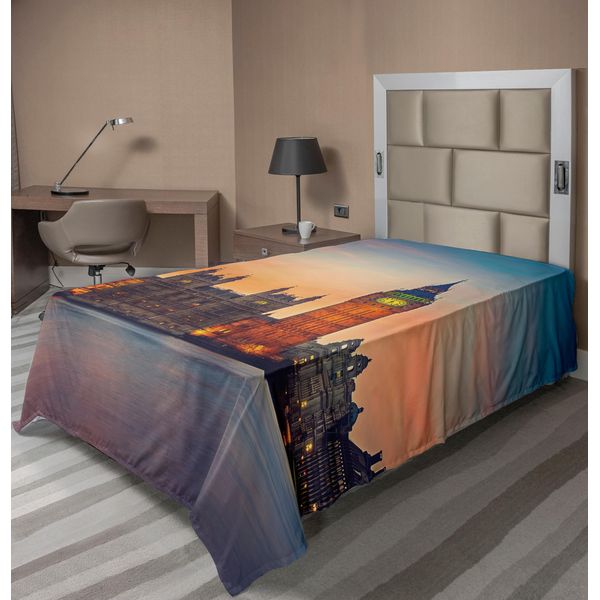 Abakuhaus London Lenzuolo, Vista Fiabesca Del Big Ben E Dei Palazzi Del Parlamento Al Tramonto Nella Città Britannica, Morbido E Confortevole Lenzuolo Superiore Per Un Letto Decorativo 1 Pezzo 260 Cm X 168 Cm, Multicolore-image