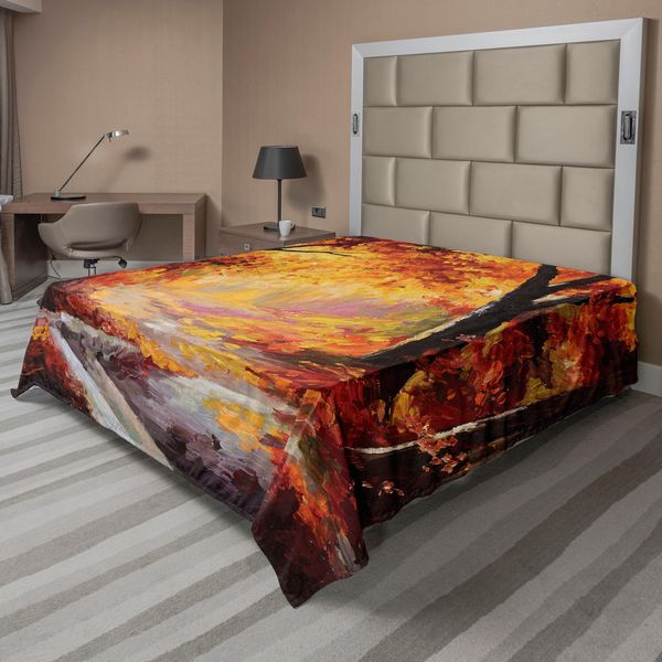 Abakuhaus Lenzuolo, Colore Di Un Bosco Con Foglie Autunnali, Tema Stagionale Autunnale, Lenzuolo Morbido E Confortevole Per Un Letto Decorativo, 1 Pezzo, 275 Cm X 260 Cm, Arancione Marrone-image