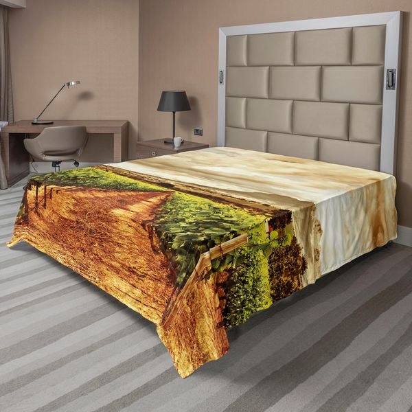 Abakuhaus Lenzuolo, Grape Valley Nuvole Sopra I Vigneti Natural Fruit Plantation Tema Autunnale Del Giardino, Lenzuolo Morbido E Confortevole Per Un Letto Decorativo 1 Pezzo 266 Cm X 260 Cm, Arancione Bruciato Bianco Sporco-image