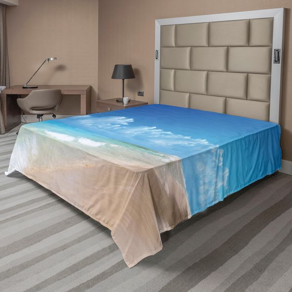 Abakuhaus Lenzuolo Hawaiano, Nuvole, Costa Tropicale, Oceano Ondulato All'orizzonte, Paesaggio Estivo, Lenzuolo Morbido E Confortevole Per Un Letto Decorativo, 1 Pezzo, 275 Cm X 260 Cm, Blu Turchese-image