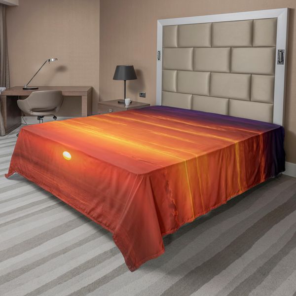 Abakuhaus Lenzuolo Ocean, Alba Sul Mare Mattina Costa Scenario Naturale Stampa, Morbido E Confortevole Lenzuolo Superiore Per Un Letto Decorativo 1 Pezzo 244 Cm X 205 Cm, Arancione Rosso Viola-image