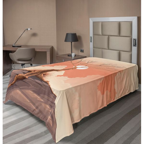 Abakuhaus Lenzuolo Da Letto Paesaggistico, Albero Solitario In Cima A Una Scogliera Rocciosa Sopra Un'immagine Stampata Magica, Lenzuolo Morbido E Confortevole Per Un Letto Decorativo 1 Pezzo 190 Cm X 100 Cm, Arancione Marrone-image