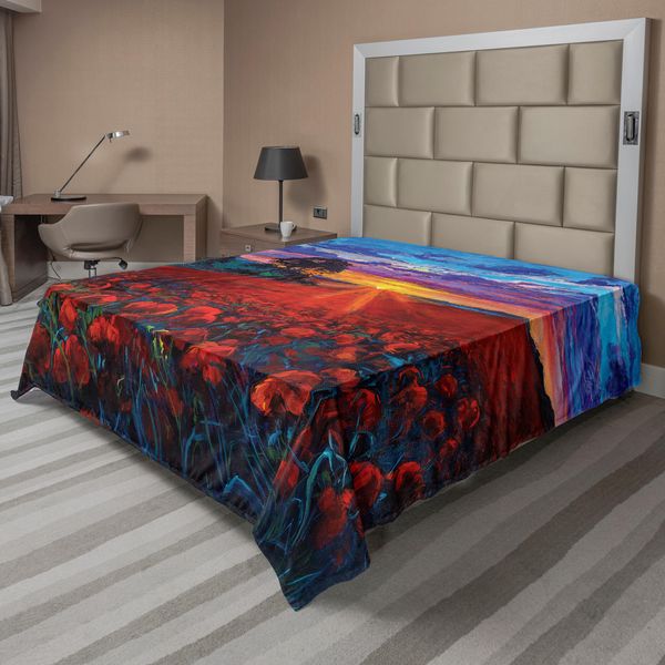 Abakuhaus Lenzuolo, Paesaggio Con Campo Di Papaveri, Giardino, Valle E Orizzonte, Stampa Fiabesca, Lenzuolo Morbido E Confortevole Per Un Letto Decorativo, 1 Pezzo, 244 Cm X 205 Cm, Multicolore-image