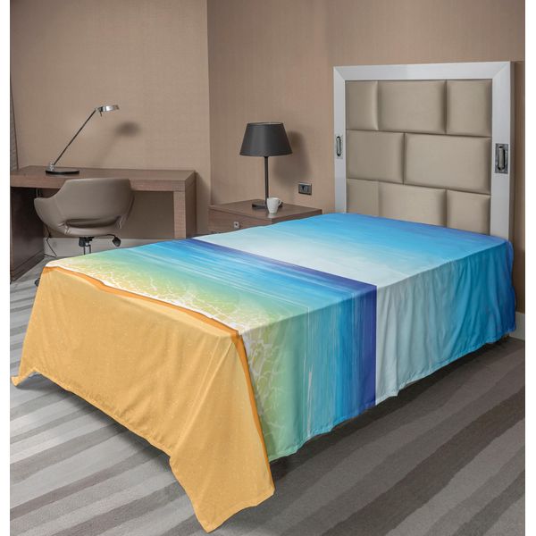 Abakuhaus Lenzuolo Da Letto Ocean, Paradise Strant Con Sabbia E Acqua Di Mare Estate Natura Esotica Sunny Hot Stampa, Morbido E Confortevole Lenzuolo Superiore Per Un Letto Decorativo 1 Pezzo 190 Cm X 100 Cm, Crema Turchese-image
