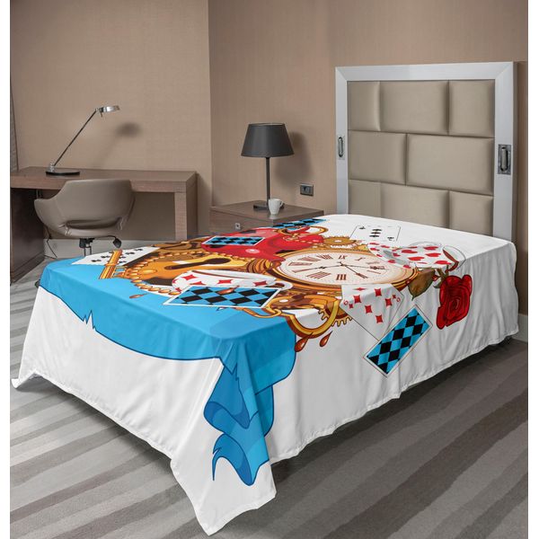 Abakuhaus Alice Nel Paese Delle Meraviglie Lenzuolo, Mad Design Con Carte Orologi Teiere Chiavi Fiori Fantasy Artwork, Morbido E Confortevole Lenzuolo Superiore Per Un Letto Decorativo 1 Pezzo 190 Cm X 100 Cm, Multicolore-image