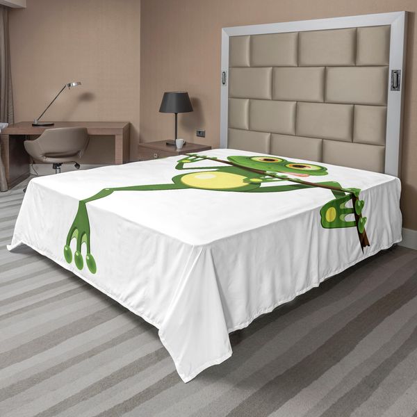 Abakuhaus Lenzuolo Per Animali, Piccola Rana Su Un Ramo Di Un Albero Nella Foresta Pluviale, Natura, Giungla, Vita, Arte, Terra, Lenzuolo Morbido E Confortevole Per Un Letto Decorativo, 1 Pezzo, 275 Cm X 260 Cm, Verde, Bianco, Giallo-image