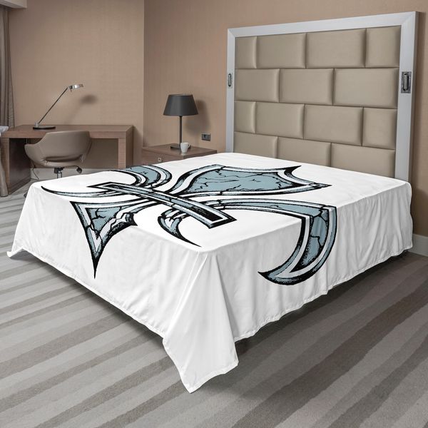 Abakuhaus Fleur De Lis Lenzuolo, Grungy Lily Retro Rinascimento Spirito Elemento Vittoria Stampa Artistica Vintage, Morbido E Confortevole Lenzuolo Superiore Per Un Letto Decorativo 1 Pezzo 244 Cm X 205 Cm, Nero Bianco Blu-image