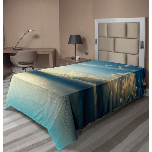 Abakuhaus Lenzuolo Ocean, Panorama Tramonto Riflesso Orizzonte Nuvole Scure Natura, Lenzuolo Morbido E Confortevole Per Un Letto Decorativo 1 Pezzo 260 Cm X 168 Cm, Blu Acquamarina Verde Acqua-image