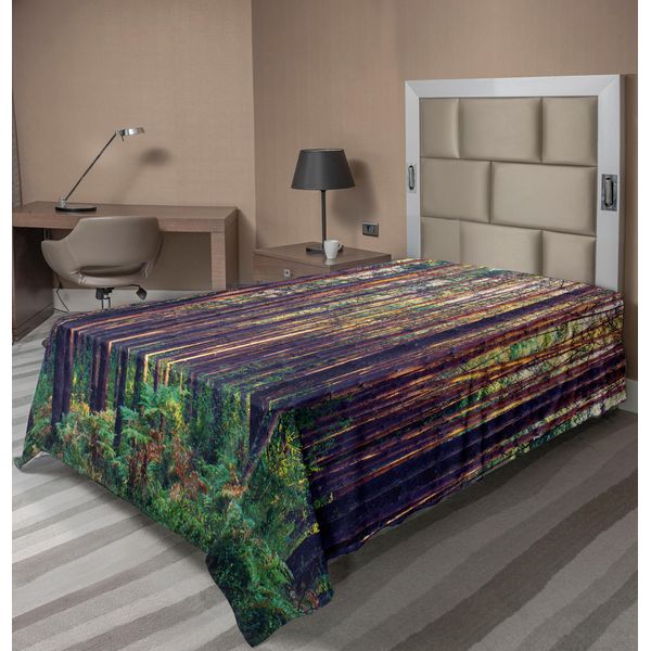 Abakuhaus Lenzuolo Da Letto Bosco, Bosco Al Mattino Alberi Alti Tronchi Vegetazione Ambiente Naturale Stampa, Lenzuolo Superiore Morbido E Confortevole Per Un Letto Decorativo 1 Pezzo 260 Cm X 168 Cm, Verde Marrone-image