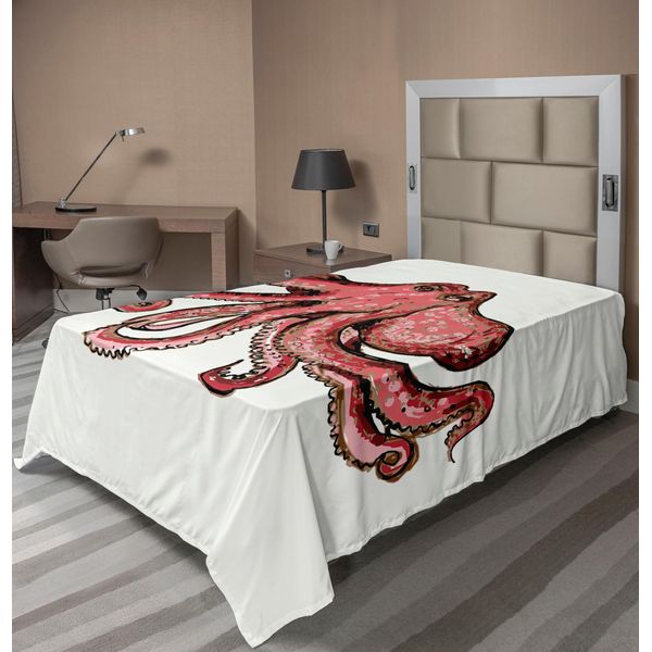 Abakuhaus Lenzuolo Con Calamaro, Immagine Stilizzata Artistica Polipo Animale Sottomarino Illustrazione Stampa, Lenzuolo Morbido E Confortevole Per Un Letto Decorativo 1 Pezzo 260 Cm X 168 Cm, Rosso Rosa-image