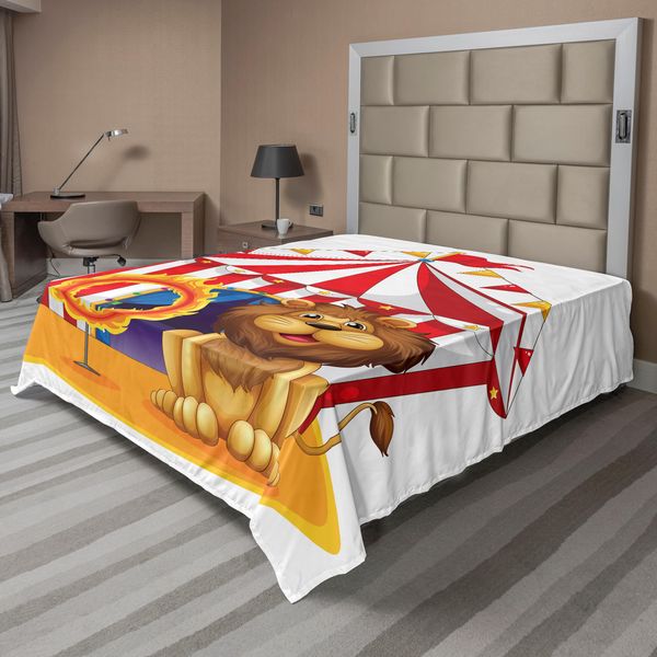 Abakuhaus Lenzuolo Da Letto Circus, Leone Accanto Al Fuoco Al Circo Old Fashion Kids Re Della Foresta Illustrazione, Lenzuolo Morbido E Confortevole Per Un Letto Decorativo 1 Pezzo 266 Cm X 260 Cm, Multicolore-image