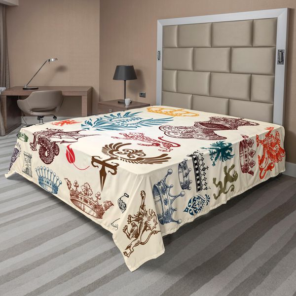 Abakuhaus Lenzuolo Medievale, Collezione Di Icone Medievali Rinascimentali In Stile Retrò Barocco Classico, Stampa Artistica, Lenzuolo Morbido E Confortevole Per Un Letto Decorativo 1 Pezzo 266 Cm X 260 Cm, Multicolore-image