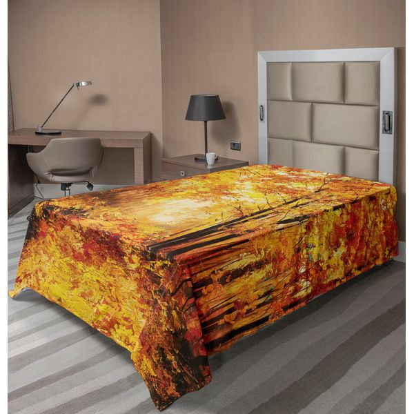 Abakuhaus Lenzuolo, Pale Shaded Autunno Nel Bosco Pastorale Tranquillità Vita Semplice Natura Pittura Arte, Lenzuolo Morbido E Confortevole Per Un Letto Decorativo 1 Pezzo 260 Cm X 168 Cm, Arancione Marrone-image