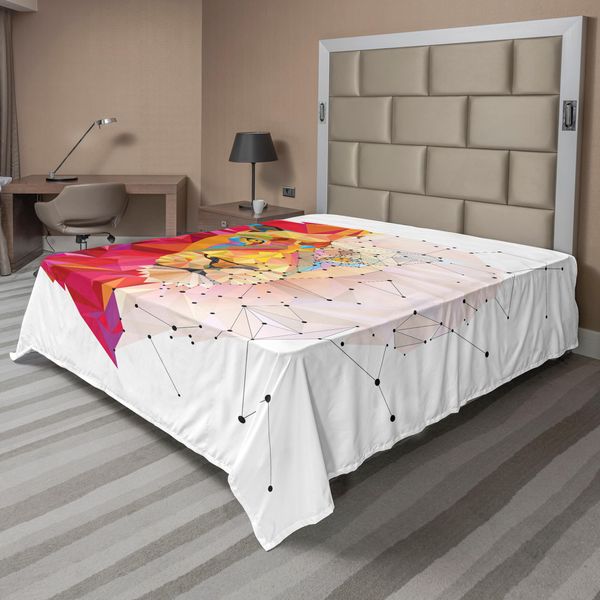 Abakuhaus Lenzuolo Geometrico, Testa Di Leone Arte Grafica Geometrica Triangolo Digitale Arcobaleno Retrò, Morbido E Confortevole Lenzuolo Superiore Per Un Letto Decorativo 1 Pezzo 244 Cm X 205 Cm, Bianco Rosa Arancione-image