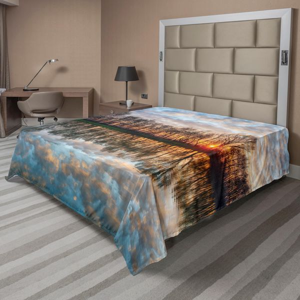 Abakuhaus Lenzuolo Paesaggio, Tramonto Magico Sul Lago Con Riflessi Sull'orizzonte Sopra La Foresta Boho, Lenzuolo Morbido E Confortevole Per Un Letto Decorativo 1 Pezzo 266 Cm X 260 Cm, Multicolore-image