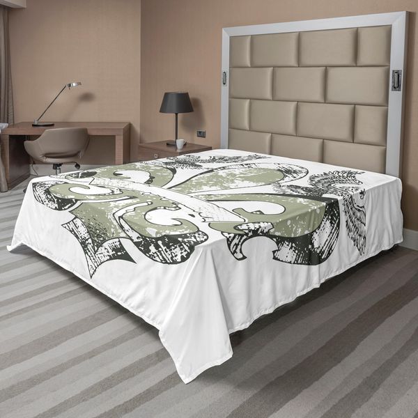 Abakuhaus Fleur De Lis Lenzuolo, Aquile Su Emblema Fleur De Lis Simbolo Di Energia Illustrazione Creativa Vittoriana, Morbido E Confortevole Lenzuolo Superiore Per Un Letto Decorativo 1 Pezzo 260 Cm X 228 Cm, Tan Bianco-image
