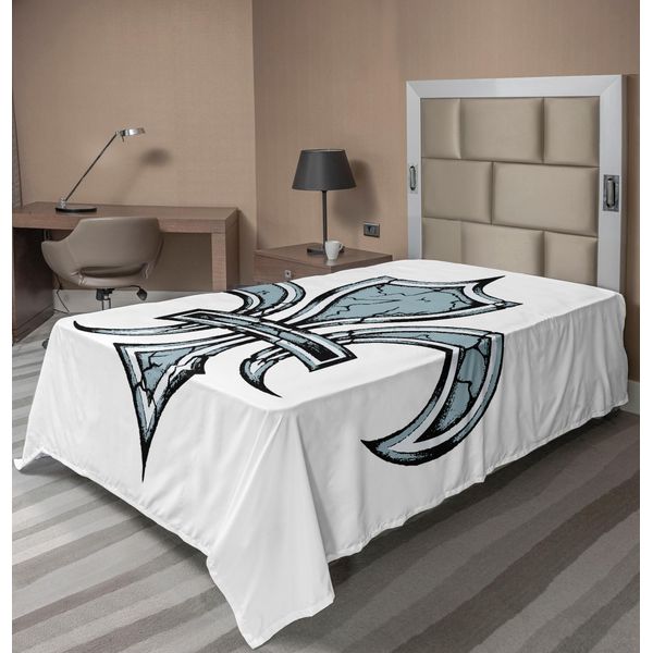 Abakuhaus Fleur De Lis Lenzuolo, Grungy Lily Retro Rinascimento Spirito Elemento Vittoria Stampa Artistica Vintage, Morbido E Confortevole Lenzuolo Superiore Per Un Letto Decorativo 1 Pezzo 260 Cm X 168 Cm, Nero Bianco Blu-image