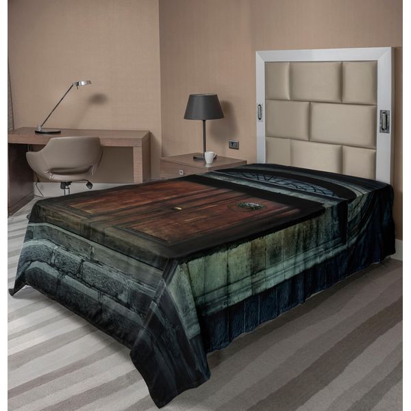 Abakuhaus Lenzuolo Gotico, Foto Della Porta Antica In Legno Della Vecchia Casa Frequentata Dai Fantasmi, Tema Gotico Notturno, Lenzuolo Morbido E Confortevole Per Un Letto Decorativo, 1 Pezzo, 190 Cm X 100 Cm, Grigio Marrone-image