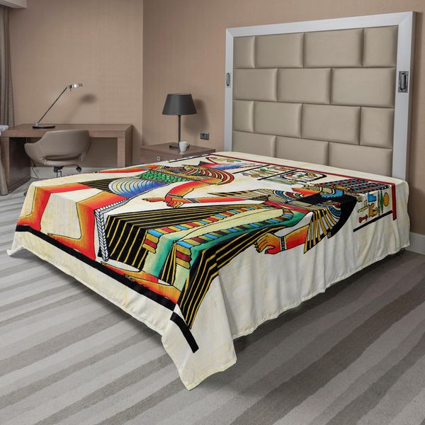 Abakuhaus Lenzuolo Egiziano, Papiro Con Antichi Personaggi Storici, Elementi Templari, Cultura Retrò, Arte, Lenzuolo Morbido E Confortevole Per Un Letto Decorativo, 1 Pezzo, 266 Cm X 260 Cm, Multicolore-image