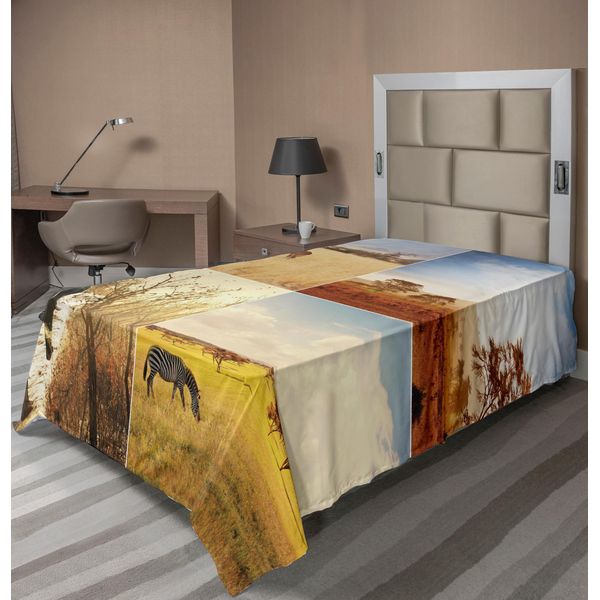 Abakuhaus Lenzuolo Safari, Collage African Safari Con Animali Selvatici Della Savana Nativa Paesi Esotici Lonely Planet, Lenzuolo Morbido E Confortevole Per Un Letto Decorativo 1 Pezzo 260 Cm X 168 Cm, Multicolore-image