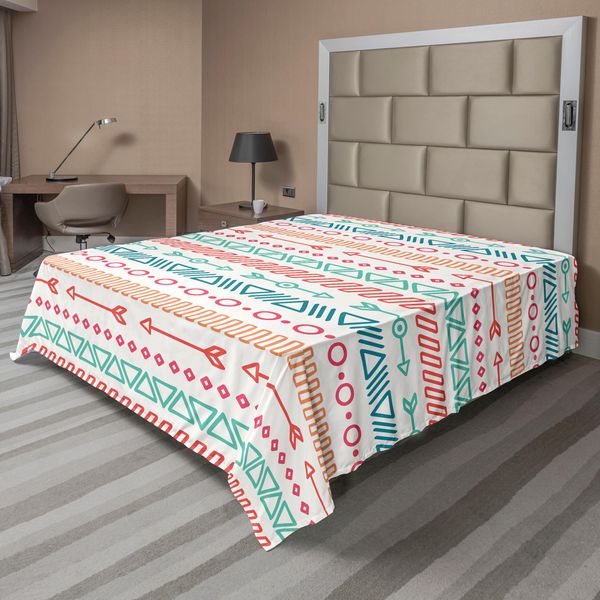 Abakuhaus Lenzuolo Con Frecce, Motivi Etnici Maya Aztechi E Forme Geometriche Triangolari Arte Indigena, Lenzuolo Morbido E Confortevole Per Un Letto Decorativo 1 Pezzo 244 Cm X 205 Cm, Multicolore-image