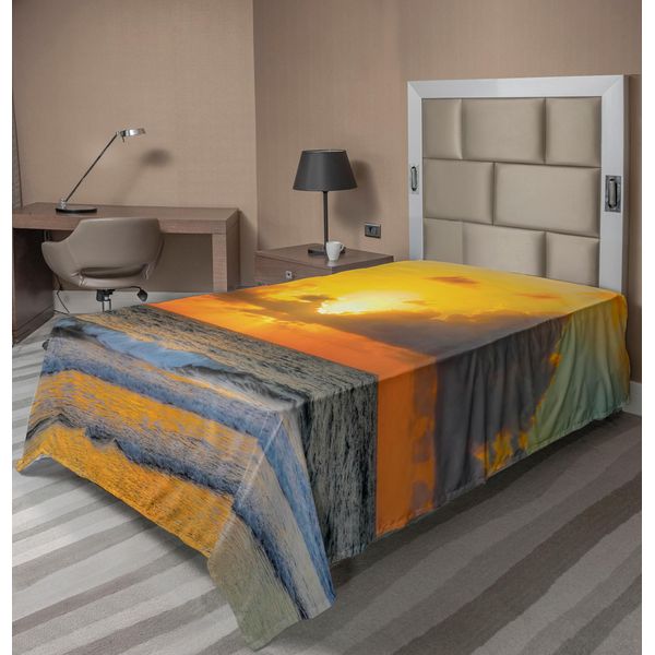 Abakuhaus Lenzuolo Ocean, Mattina Sulla Spiaggia In Brasile Il Sole Splende Nuvole Sul Mare Tramonto Immagine, Morbido E Confortevole Lenzuolo Superiore Per Un Letto Decorativo 1 Pezzo 190 Cm X 100 Cm, Arancione Grigio-image