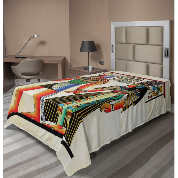 Abakuhaus Lenzuolo Egiziano, Papiro Con Antichi Personaggi Storici, Elementi Templari, Cultura Retrò, Arte, Lenzuolo Morbido E Confortevole Per Un Letto Decorativo, 1 Pezzo, 190 Cm X 100 Cm, Multicolore-image