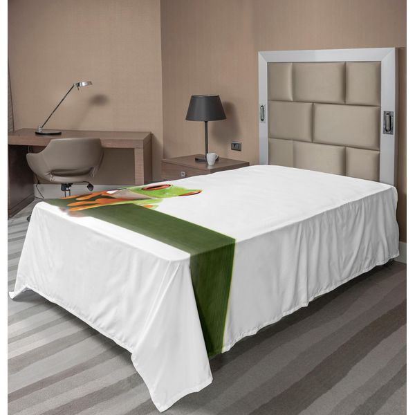 Abakuhaus Lenzuolo Per Animali, Rana Appollaiata Su Una Foglia Lunga E Sottile Foresta Pluviale Tropicale Animali Vita Selvaggia, Lenzuolo Morbido E Confortevole Per Un Letto Decorativo 1 Pezzo 190 Cm X 100 Cm, Verde Bianco-image