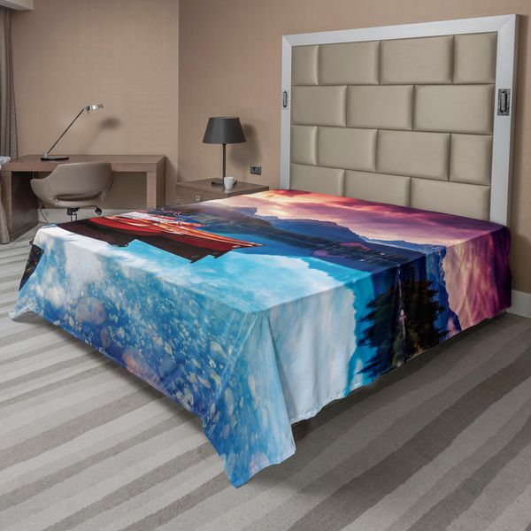 Abakuhaus Lenzuolo, Tranquillo Lago Di Montagna Con Maestoso Cielo, Montagne Dell'asia Meridionale, Vista Romantica, Morbido E Confortevole Lenzuolo Superiore Per Un Letto Decorativo, 1 Pezzo, 244 Cm X 205 Cm, Multicolore-image