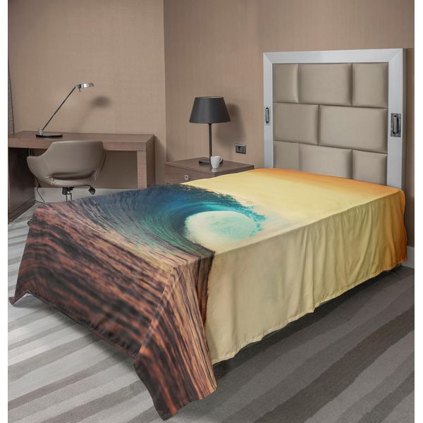 Abakuhaus Lenzuolo Ocean, Ocean Breaking Wave Al Tramonto In Colori Caldi Sea Seasonal Immagine Art, Morbido E Confortevole Lenzuolo Superiore Per Un Letto Decorativo 1 Pezzo 260 Cm X 168 Cm, Turchese Giallo Marrone-image