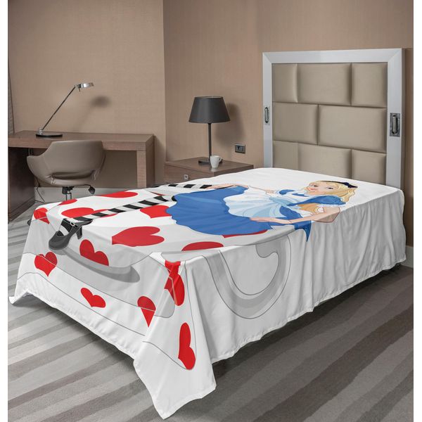 Abakuhaus Lenzuolo Alice Nel Paese Delle Meraviglie, Alice Seduta Su Una Tazza Da Tè A Forma Di Cuore, Storia Fantastica, Lenzuolo Morbido E Confortevole Per Un Letto Decorativo, 1 Pezzo, 190 Cm X 100 Cm, Multicolore-image