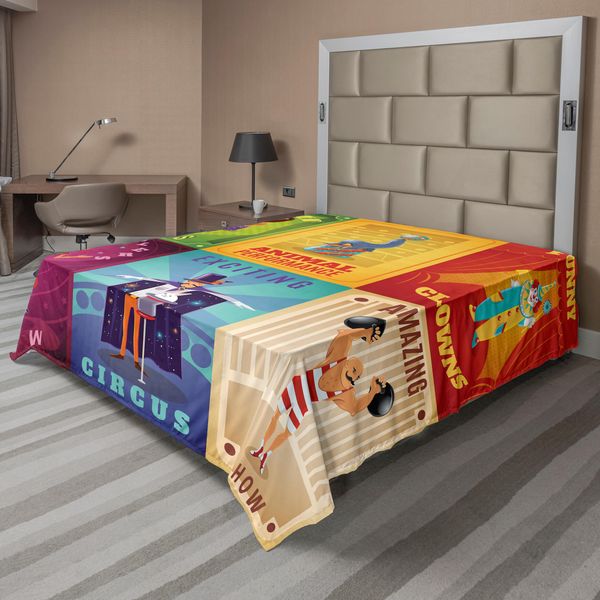 Abakuhaus Lenzuolo Da Letto Circo, Personaggi Circensi Con Animali Ammaestrati, Uomo Forte, Trapezista, Design Retrò, Lenzuolo Morbido E Confortevole Per Un Letto Decorativo, 1 Pezzo, 266 Cm X 260 Cm, Multicolore-image