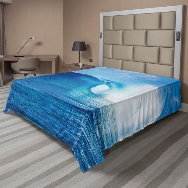Abakuhaus Lenzuolo Oceano, Nuvole Cielo Estivo Oceano Increspato Avventura Turistica Stampa Turistica, Lenzuolo Morbido E Confortevole Per Un Letto Decorativo 1 Pezzo 260 Cm X 228 Cm, Bianco-image