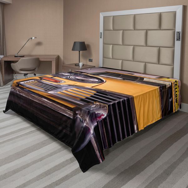 Abakuhaus New York Lenzuolo, Immagine Taxi Giallo Antico Elemento Storico Della Vecchia New York Nostalgia Cabina Vintage, Lenzuolo Morbido E Confortevole Per Un Letto Decorativo 1 Pezzo 260 Cm X 228 Cm, Giallo Grigio-image