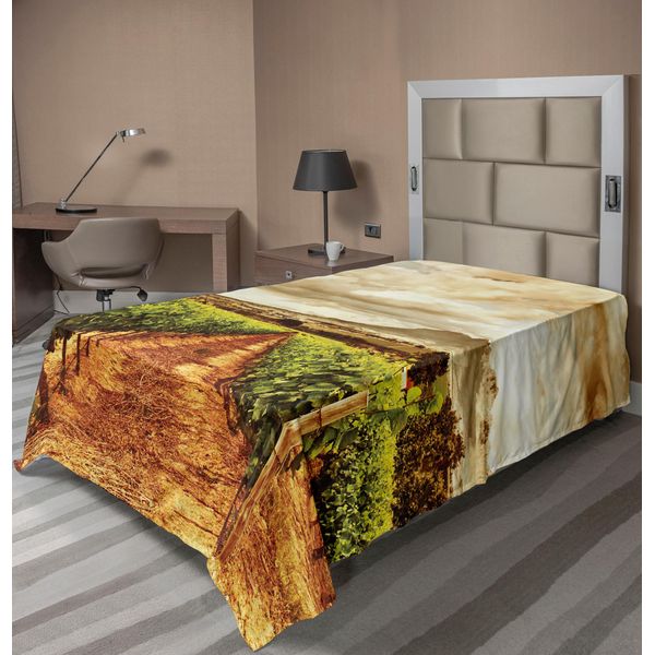 Abakuhaus Lenzuolo, Grape Valley Nuvole Sopra I Vigneti Natural Fruit Plantation Tema Autunnale Del Giardino, Lenzuolo Morbido E Confortevole Per Un Letto Decorativo 1 Pezzo 190 Cm X 100 Cm, Arancione Bruciato Bianco Sporco-image