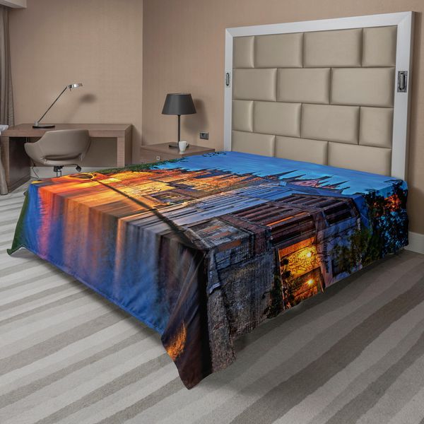 Abakuhaus Lenzuolo Medievale, Foto Notturna Dell'edificio Medievale Lungo Il Fiume Bruges Heritage Old Town Foto, Lenzuolo Morbido E Confortevole Per Un Letto Decorativo 1 Pezzo 244 Cm X 205 Cm, Multicolore-image