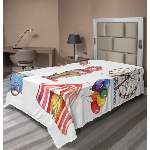 Abakuhaus Lenzuolo Da Letto Circus, Elementi Circensi Con Clown, Elefante, Palloncini, Furgoncino Dei Gelati, Illustrazione Ad Acquerello, Lenzuolo Morbido E Confortevole Per Un Letto Decorativo, 1 Pezzo, 190 Cm X 100 Cm, Multicolore-image