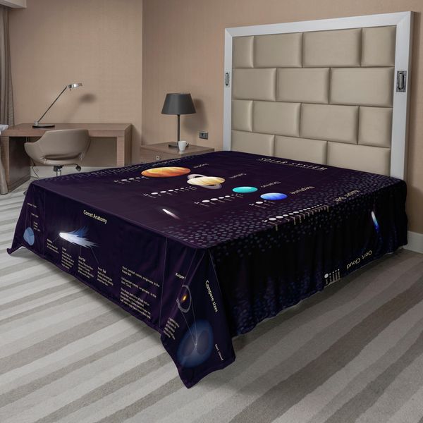 Abakuhaus Lenzuolo Spaziale, Sistema Solare Informazioni Scientifiche Giove Saturno Universo Telescopio Stampa, Lenzuolo Morbido E Confortevole Per Un Letto Decorativo 1 Pezzo 260 Cm X 228 Cm, Multicolore-image