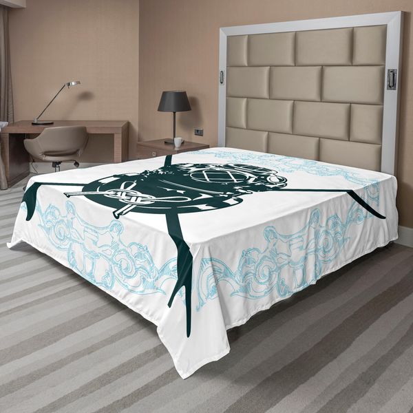 Abakuhaus Lenzuolo Da Letto Surf, Surf Shield Muta Da Sub E Elementi Myst Underwater Recreational Design, Morbido E Confortevole Lenzuolo Superiore Per Un Letto Decorativo 1 Pezzo 260 Cm X 228 Cm, Blu Petrolio Scuro Blu-image