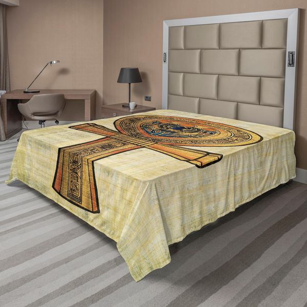 Abakuhaus Lenzuolo Egiziano, Papiro Antico, Chiave Egiziana Stampa Impero Tradizionale Stampa, Lenzuolo Superiore Morbido E Confortevole Per Un Letto Decorativo 1 Pezzo 244 Cm X 205 Cm, Arancione Crema-image