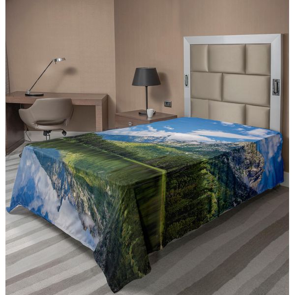 Abakuhaus Lenzuolo Paesaggistico, Pure Mountain Lake Scenery Con Alberi E Cielo Nuvoloso, Stampa Naturale, Lenzuolo Morbido E Confortevole Per Un Letto Decorativo, 1 Pezzo, 190 Cm X 100 Cm, Blu, Bianco, Verde-image