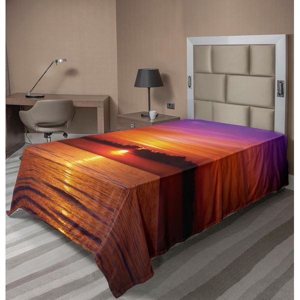 Abakuhaus Lenzuolo Da Letto Ocean, Romantico Tramonto Sulla Spiaggia, Riflessi Del Sole Sul Mare, Cielo Colorato, Morbido E Confortevole Lenzuolo Superiore Per Un Letto Decorativo, 1 Pezzo, 190 Cm X 100 Cm, Viola-image