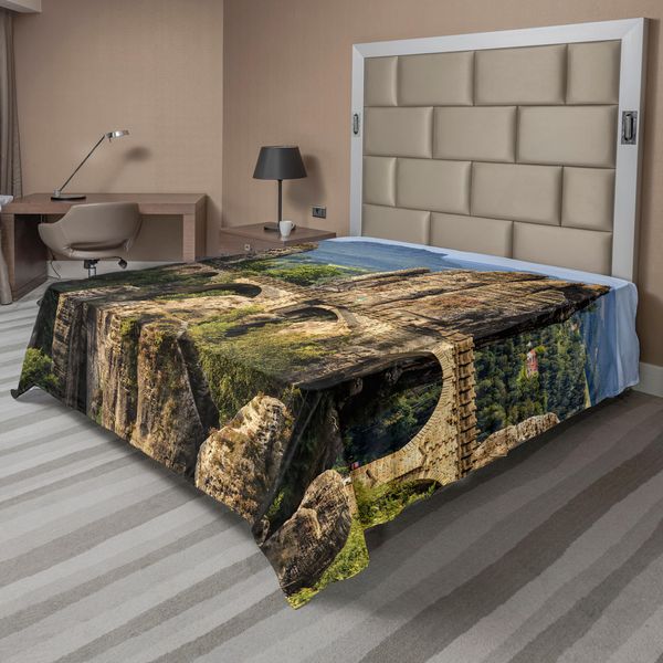 Abakuhaus Lenzuolo Medievale, Famoso Ponte Bastionato Storico Nella Svizzera Tedesca Patrimonio Culturale Medievale Arte, Lenzuolo Morbido E Confortevole Per Un Letto Decorativo 1 Pezzo 244 Cm X 205 Cm, Grigio Verde-image