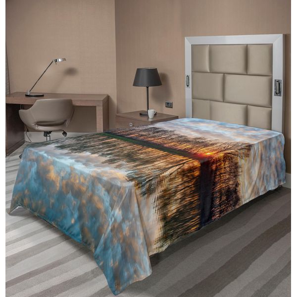 Abakuhaus Lenzuolo Paesaggistico, Tramonto Magico Sul Lago Con Riflessi Sull'orizzonte Sopra La Foresta Boho, Lenzuolo Morbido E Confortevole Per Un Letto Decorativo 1 Pezzo 190 Cm X 100 Cm, Multicolore-image